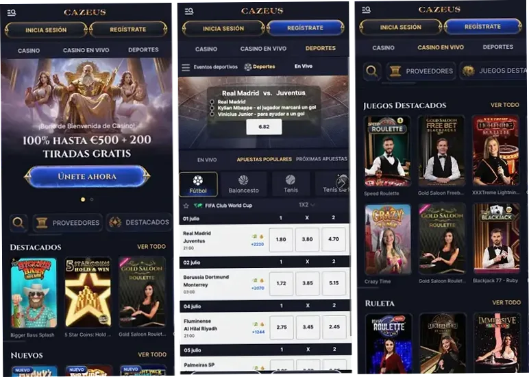 Interfaz móvil Cazeus